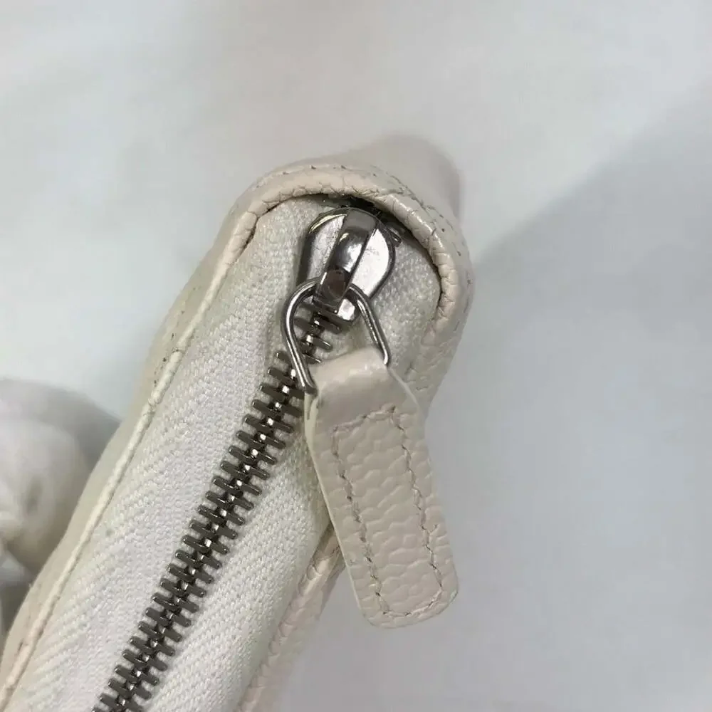 CHANEL White Caviar Leather Logo Wallet